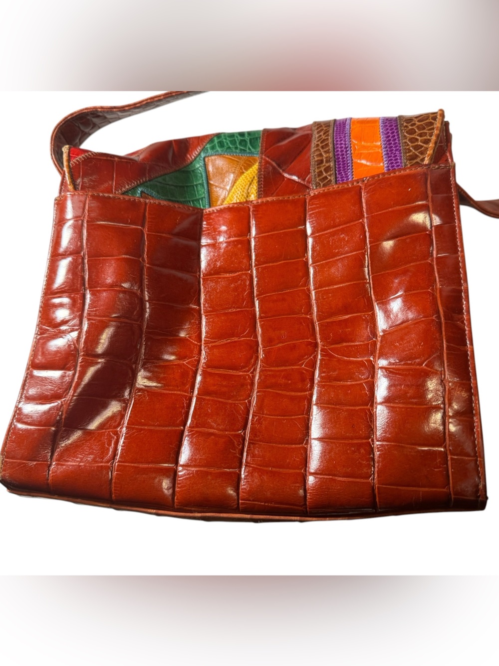 Bold Sharif Multicolor Geometric Patchwork Leather Crossbody Shoulder Bag Purse - Picture 4 of 11